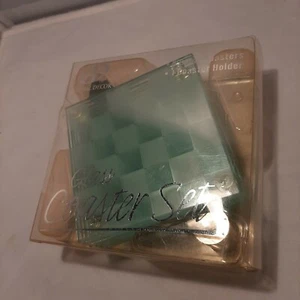 Gehärtetes Schachbrett Klar Meerblau Mattiert Dickes Glas 6 Untersetzer & Halter Set - Bild 1 von 5