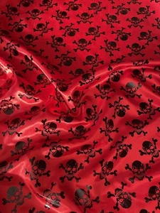 1 mtr red/black skull,bones printed dress satin fabric.58”wide (147cm) - Picture 1 of 7