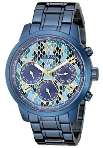 Guess Woman's Watch Iconic Indigo Blue bracelet Python Print Multi U0330L17 - Picture 1 of 2