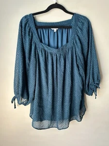 LC Lauren Conrad Womens Top Size XL Square Neck Balloon Sleeve - Picture 1 of 7
