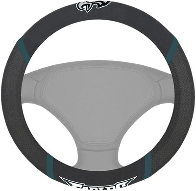 SPORTS LICENSING SOLUTIONS Philadelphia Eagles Steering Wheel Cover Premium Embroidered Black 15 Inch