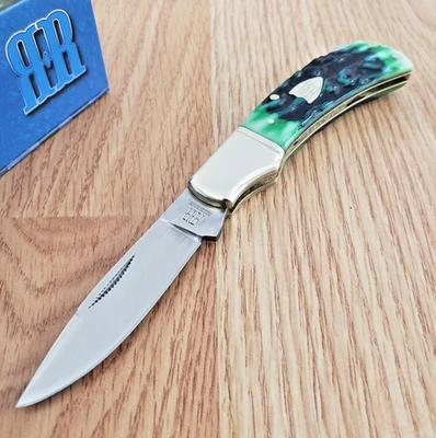 Rough Ryder Bluegill Folding Knife Stainless Blade Blue/Green Jigged Bone Handle - Image 1 of 4