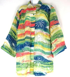 Allison Daily Blouse Cover-Up Jacket Size 22 W Button Down Semi-Shear 3/4 Sleeve - Picture 1 of 8