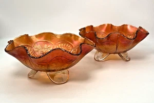 Vintage Schalen Fenton Carnival Glas 2er Set Ringelblumenfuß - Bild 1 von 10
