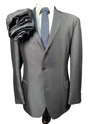 APT。 9 男式银色灰色 HERRINGBONE REG 适合 2 件套 38L 夹克 34x31 裤子 — 第 1/4 张图片