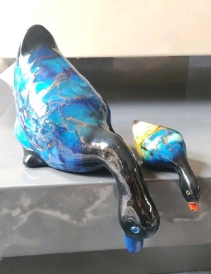 Anciennes Sculptures/Figurines canards Résine Émaillée  Effet Marbré. Rehauts Or - Photo 1/4