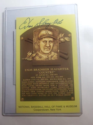 Enos Slaughter Autographed Postcard, St. Louis Cardinals HOF Plaque - Image 1 of 2
