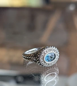 Anillo Andrea Candela CJI plata esterlina topacio azul y diamantes - talla 7 - Imagen 1 de 13