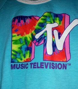Gebrauchtes MTV Musikfernsehen Batik Aqua bauchfreies Oberteil T-Shirt Damen (L) Large - Bild 1 von 6