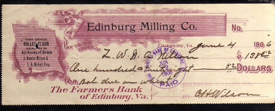 5H176 -  1906   EDINBURG MILLING CO.   -  EDINBURG, VA - Image 1 of 2