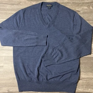 Brooks Brothers Saxxon Wool V Neck Blue Men’s Pullover Sweater Size Large - Picture 1 of 7