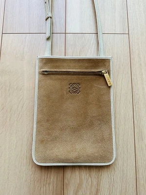 LOEWE Mini Shoulder Bag Purse Anagram Suede Leather Beige Authentic - Image 1 of 4