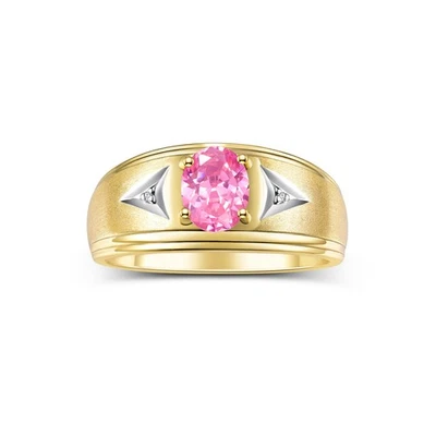 RYLOS  GOLD PLATED SILVER PINK ICE & DIAMOND DESIGNER GEMSTONE RING SIZE 8-13 Foto 1 de 4