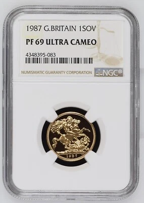 Great Britain 1987 Gold Proof Sovereign Coin NGC PF 69 UCAM ULTRA CAMEO QUEEN - Image 1 of 2