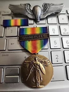 WW1 VICTORY MEDAL W/GRAND FLEET CLASP+RIBBON+BALLOON WINGS - Picture 1 of 10