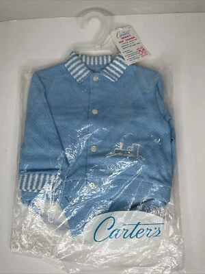 De colección 1960 Carter’s Baby Tejido 2 Piezas Conjunto Azul Tren En Bolso Original Foto 1 de 4
