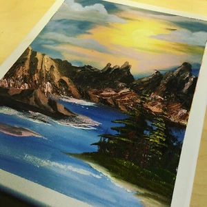 Original Landscape Acrylic Painting, painted by Varsha Patel bright sunset - Picture 1 of 3