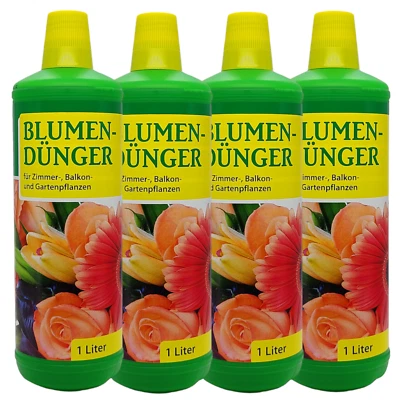 Premium Blumendünger flüssig für Zimmer-, Balkon- und Gartenpflanzen 4x 1 Liter - Bild 1 von 3