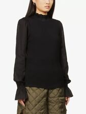 Me+Em Puff-sleeve stretch-jersey and cotton blouse Top Black UK 10