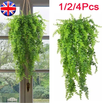 4 Artificial Fake Fern Trailing Hanging Plants Foliage Plastic Flower Leaf Decor - Image 1 of 4