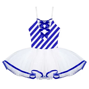 Kids Girls Sequin Striped Dancewear Costumes Christmas Mesh Tutu Dress Leotard - Picture 1 of 98