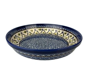 Plato de pastel de cerámica polaca Boleslawiec gres pintado a mano azul remolino floral - Imagen 1 de 12