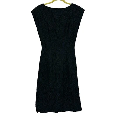 Vintage Womens Dress Lace Black Satin 50's 60's Handmade MIDI Pencil Cottage XS - Image 1 of 4