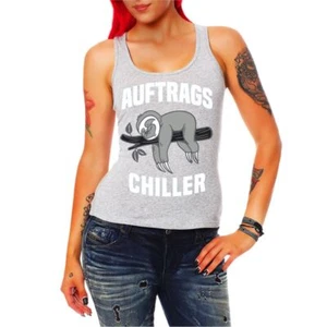Frauen Trägershirt Top Auftrags Chiller Faultier Chillout Silence lustig Spruch - Bild 1 von 3