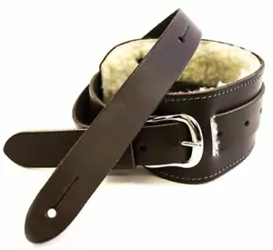 Genuine Leather  Sheepskin Shoulder Pad XL Buckle Vintage Guitar Strap  - Brown - Picture 1 of 4