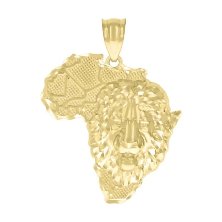 Dije colgante con cabeza de león de oro de 10k mapa de África mapa de globo de país para cadena de collar Foto 1 de 1