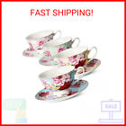 BTaT- Tea Cups, Tea Cups and Saucers Set of 4, Tea Set, Floral Tea Cups (8oz …
