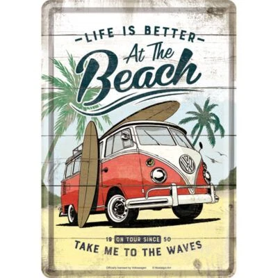Nostalgic-Art - Mini-Blechschild Metallschild Postkarte 10x14cm - VW Bulli Beach
