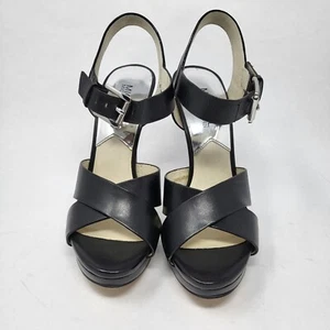 Michael Kors Women Size 7M Black Leather Heel Sandals - Picture 1 of 12