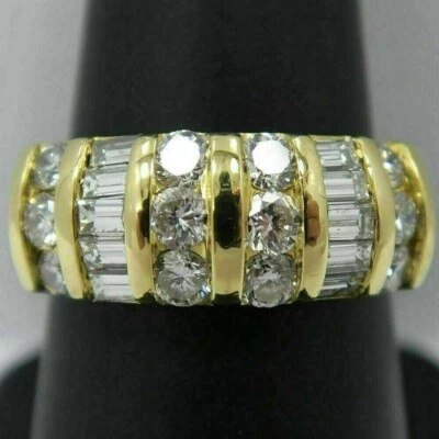 4Ct Baguette Lab Created Diamond Women Eternity Band Ring 14K Yellow Gold Finish - Image 1 of 4
