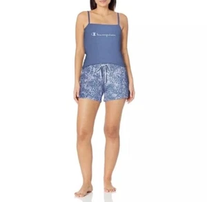 Champion Damen Schlaf Cami und Short Set 2-teilig Animal Print Small Blau Loungewear - Bild 1 von 3