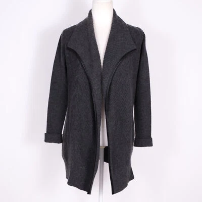 Cárdigan abierto Vince gris mezcla lana/cachemira acento de cuero para mujer talla xs Foto 1 de 4