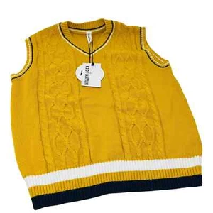 NEW! Kid Nation Sweater Vest Knit Sleeveless Mustard - L - Picture 1 of 3