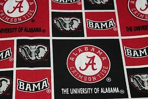 Alabama Cotton Fabric ONE YARD Crimson Tide  36" x 42"  NCAA Material Football  - Picture 1 of 2