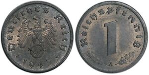 Nazi Coin - PCGS MS64 1945-A 1 Pfennig Pfg Nazi Germany, Third Reich J.369 321