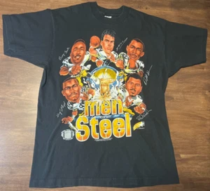 Vintage Pittsburgh Steelers Men of Steel Black T Shirt Men Size XL Single Stitch - Picture 1 of 7