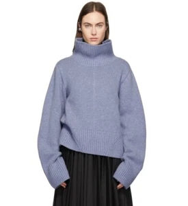 KHAITE Blue 100% cashmere chunky Turtleneck Knit sweater Small NWT - Picture 1 of 13
