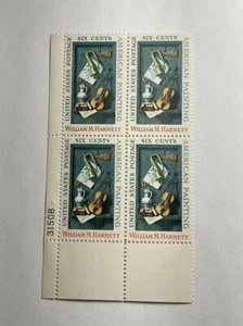 Scott #1386; 6c William M. Harnett Plate Block Of Four U.S. Postage Stamps - Picture 1 of 7