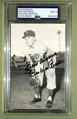 Pee Wee Reese Signed Original EF Collins Photo HOF Brooklyn Dodgers PSA 9 Auto - Image 1 of 2