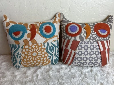 2 Malagueta Patchwork  Owl Shaped Multicolor Pillows 8”x 8” Stuffed Plush - Image 1 of 4