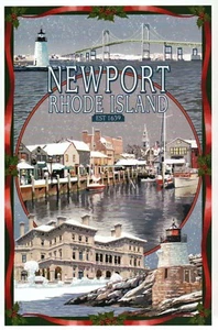 Newport Rhode Island Montage, Winter, Brücke Leuchtturm etc. --- Moderne Postkarte - Bild 1 von 2
