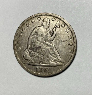 Medio dólar libertad sentada 1861-O elección en muy buen estado++ bonito original Foto 1 de 2