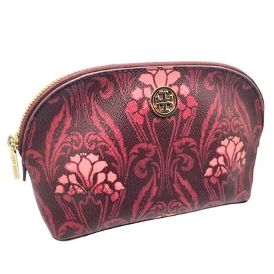 Tory Burch PVC Leather Pouch Geometric Pattern Bordeaux Pink Rare Design - Image 1 of 4