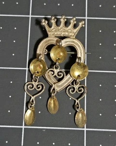 Vtg Norway Finn Jensen Heart Crown Brooch, 925SV Sterling Silver Solje. 4.8g  - Picture 1 of 7
