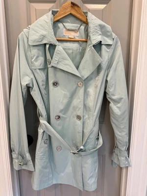 Michael Kors Rain Jacket Size Medium Blue-Green Double Breasted Coat with hood - Image 1 of 4