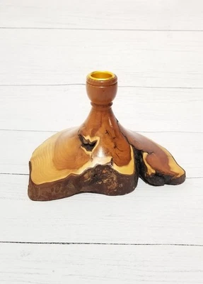 Rustic Cottage Cabin Wood Burl Candlestick - 4.5 Inches Tall - Image 1 of 4